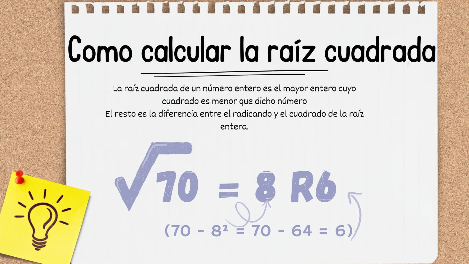 Las raíces
CUADRADAS
Sesión a cargo de Alicia Ortiz
=P Como calcular la raíz cuadrada
La raíz cuadrada de un número entero es el mayor enter