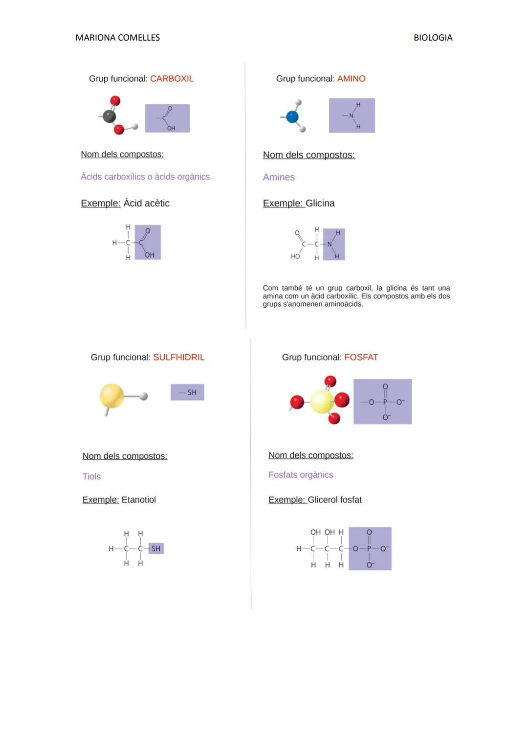 MARIONA COMELLES
BIOLOGIA
# TEMA 2: GLUSIDCS.
Que saber abans de començar el tema:
Grups funcionals: Un o més hidrògens d'una cadena hidroca