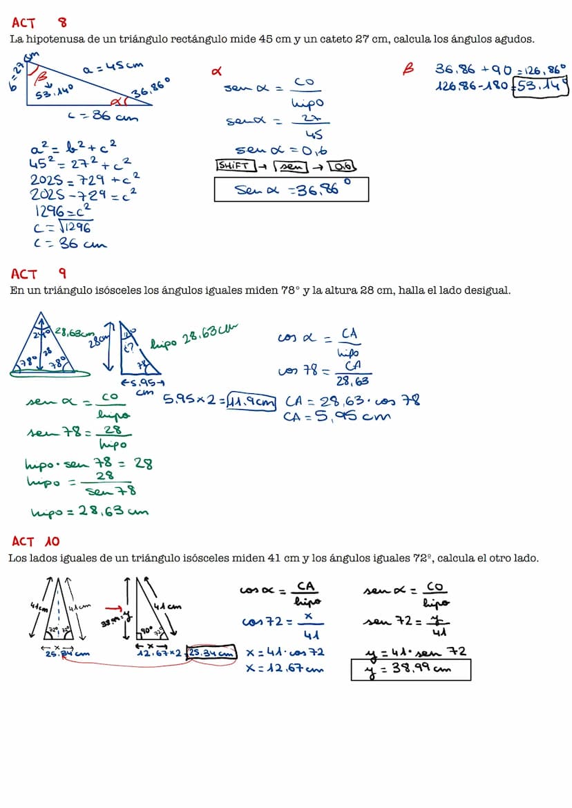 ACT ^^
El cos de un ángulo del primer cuadrante es 3/4, calcula el seno del ángulo.
- ³/4
sen (+)
cas (+)
+g (+)
tg = 122
Sen x = d?
Isen +
