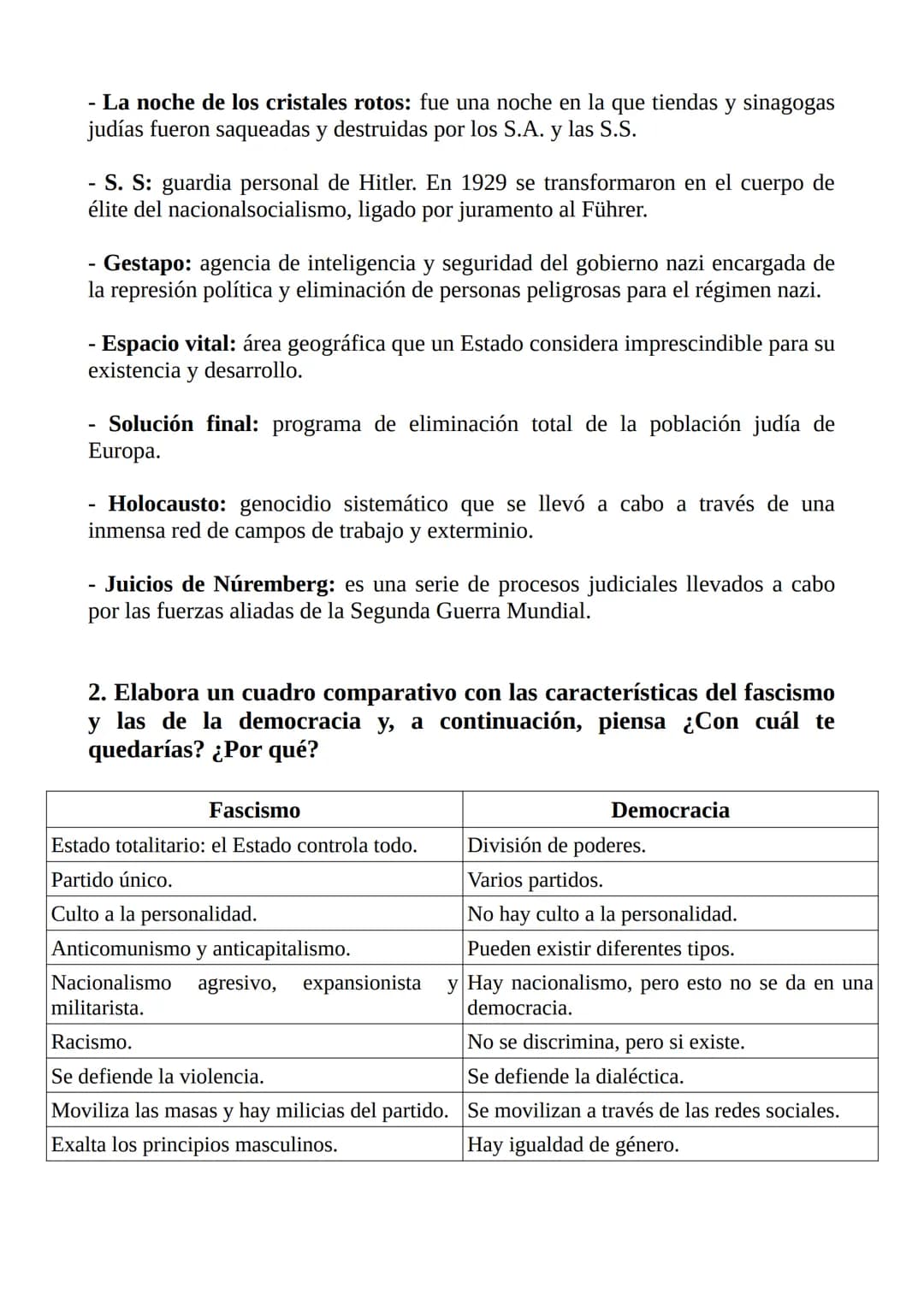 APUNTES EXAMEN HISTORIA
TEMA 10: EL ASCENSO DE LOS TOTALITARISMOS LOS FASCISMOS, EL NAZISMO Y
EL STALINISMO
1. Glosario:
Democracia: sistema