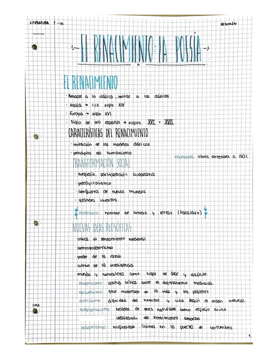 Renacimiento Español Literatura: Poesía y Autores para 1 Bachillerato y 3 ESO