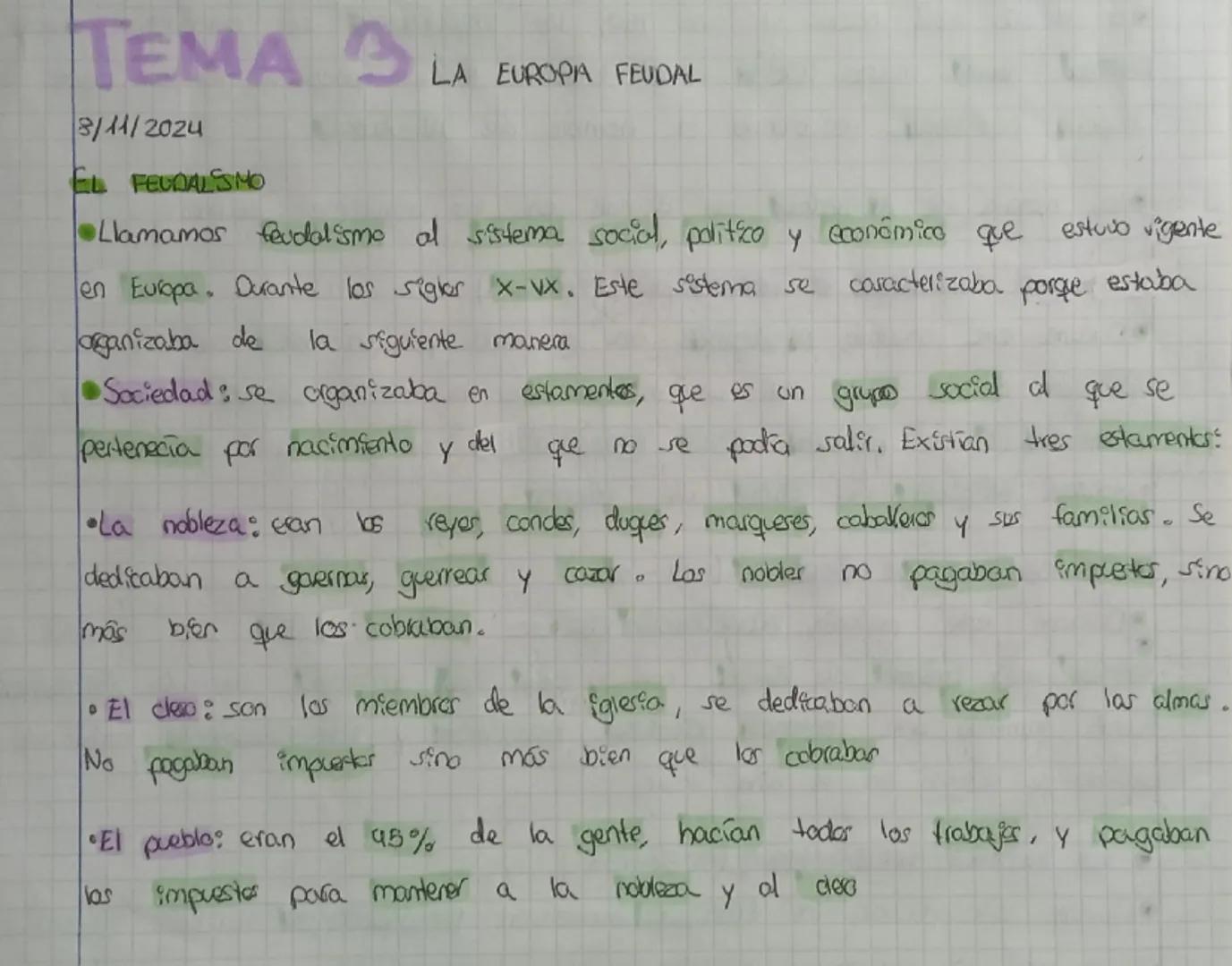 # TEMA 3 LA EUROPA FEUDAL
3/11/2024
EL FEUDALISMO
- Llamamos feudalismo al sistema social, político y económico que estuvo vigente
en Europa