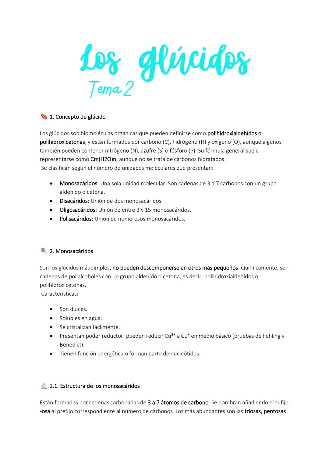 --- OCR Start ---
Los glúcidos
Tema 2
1. Concepto de glúcido
Los glúcidos son biomoléculas orgánicas que pueden definirse como polihidroxial