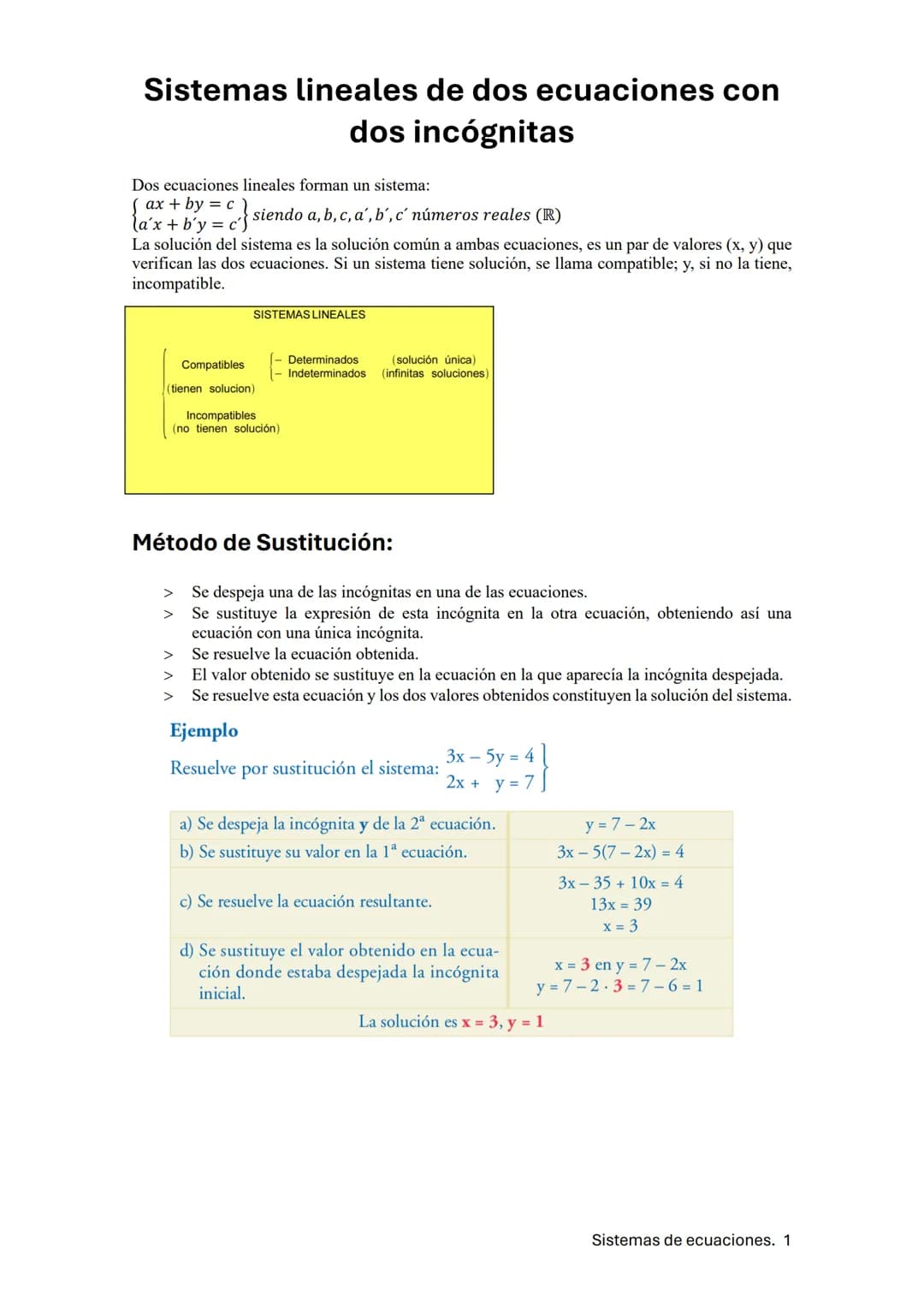 Sistemas lineales de dos ecuaciones con
dos incógnitas
Dos ecuaciones lineales forman un sistema:
+ by = c
{a^x + b³y = c } }
siendo a, b, c