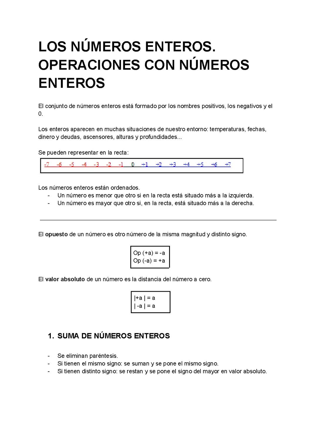 Operaciones con números enteros: ejercicios resueltos y más