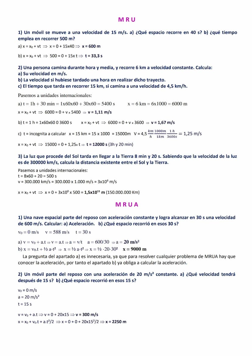 EJERCICIOS DE CINEMÁTICA
TODOS RESUELTOS AL FINAL DE LOS ENUNCIADOS
Los ejercicios marcados en rojo no son difíciles, simplemente hay que pe