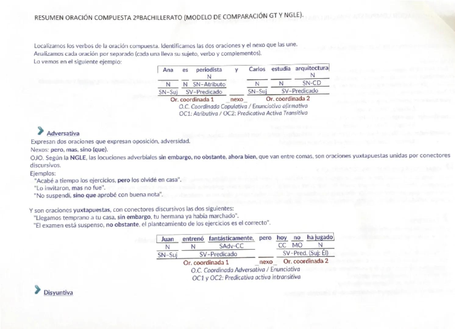 RESUMEN ORACIÓN COMPUESTA 2 BACHILLERATO (MODELO DE COMPARACIÓN GT Y NGLE).
Una oración es compuesta (o compleja) cuando tiene más de dos ve