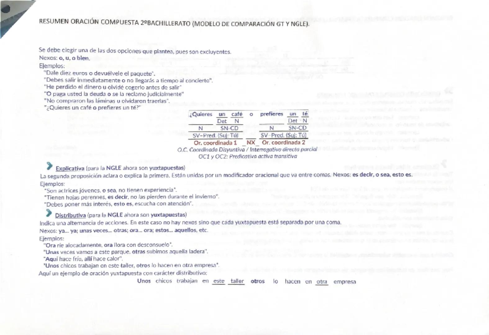 RESUMEN ORACIÓN COMPUESTA 2 BACHILLERATO (MODELO DE COMPARACIÓN GT Y NGLE).
Una oración es compuesta (o compleja) cuando tiene más de dos ve