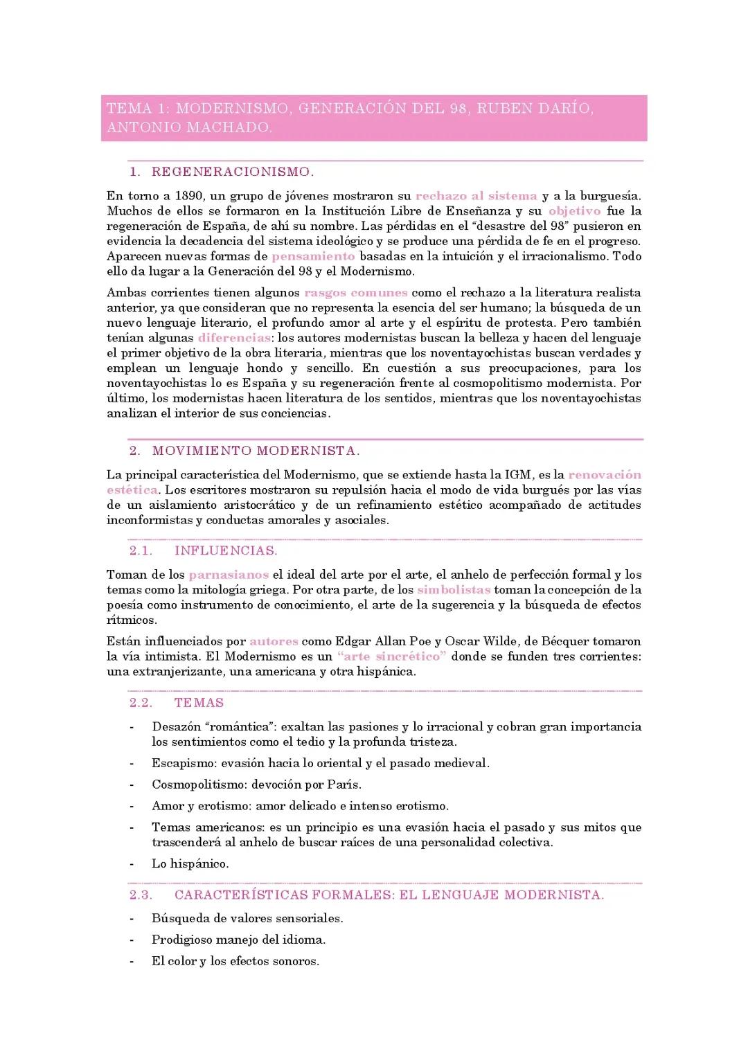 TEMA 1:Modernismo, Generación del 98, Rubén Darío, Antonio Machado