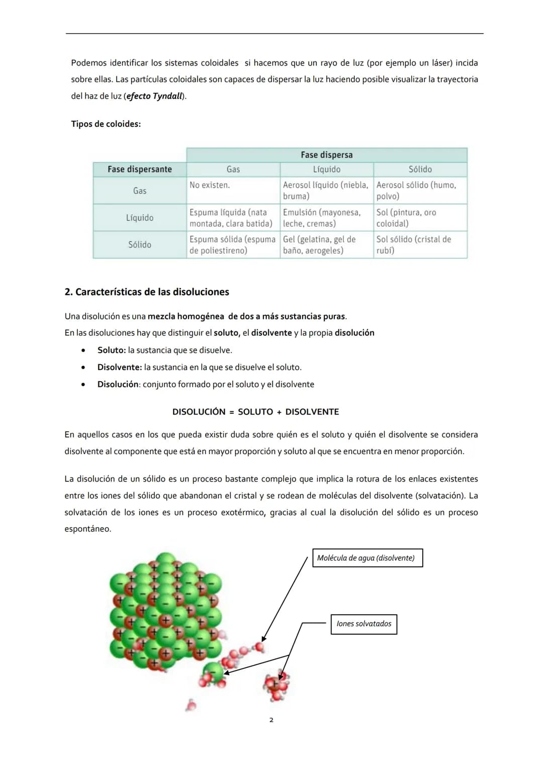 1. Tipos de mezclas
2. Características de las disoluciones
3. Unidades de concentración de una disolución
Porcentaje en masa y volumen
Conce