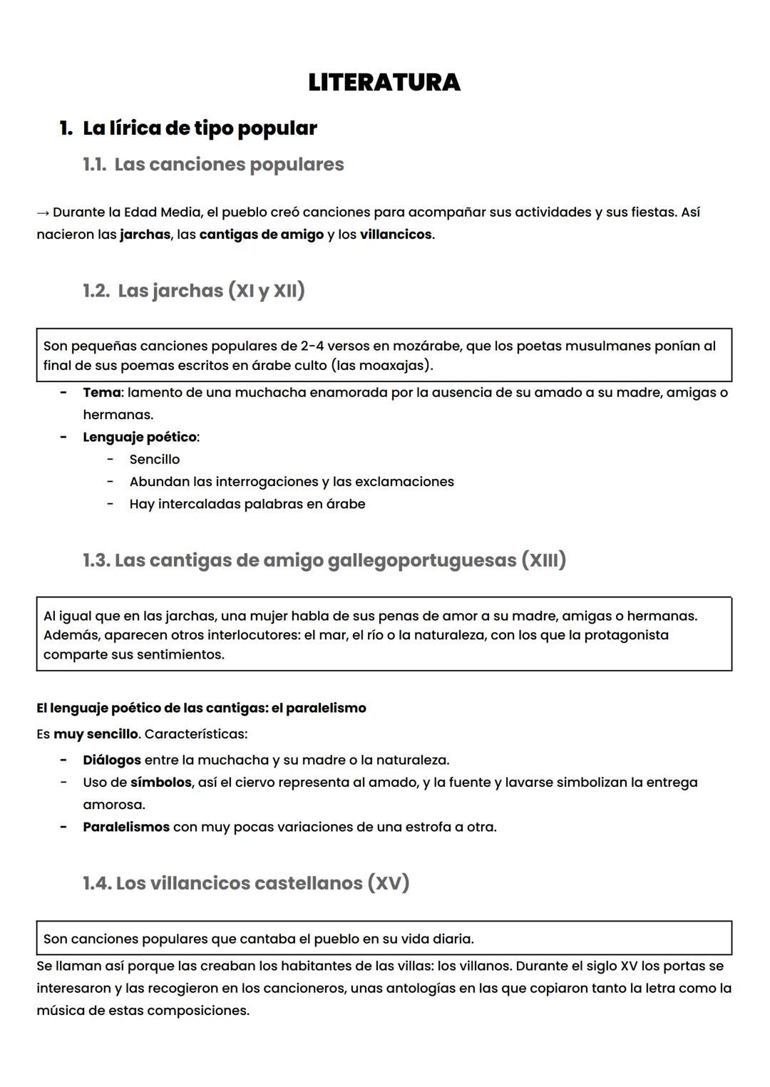 LITERATURA
1. La lírica de tipo popular
1.1. Las canciones populares
→ Durante la Edad Media, el pueblo creó canciones para acompañar sus ac