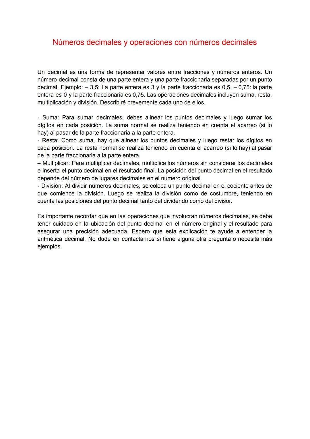 # Números decimales y operaciones con números decimales

Un decimal es una forma de representar valores entre fracciones y números enteros. 