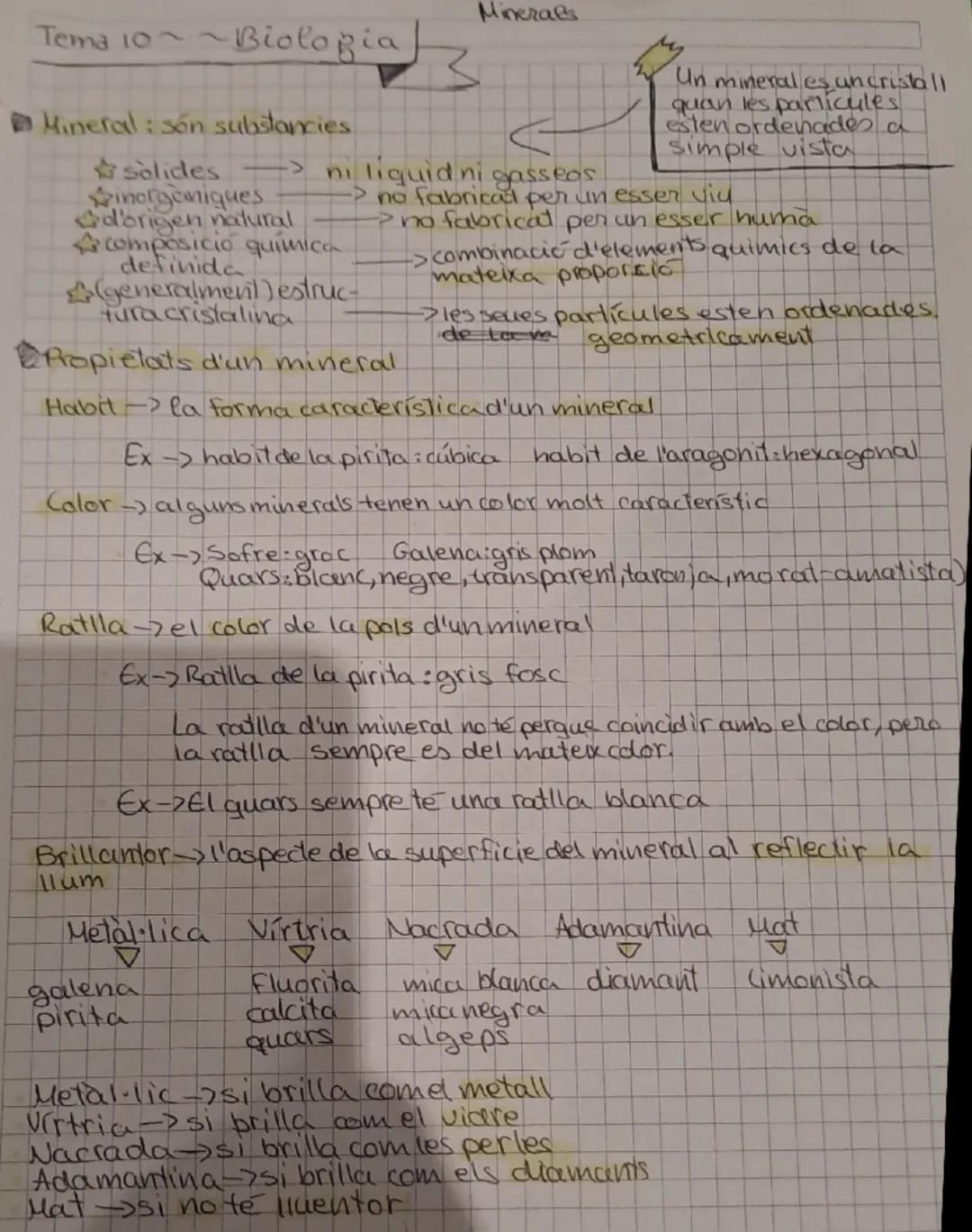 Minerals

Tema 10~~Biologia

Mineral: són substancies.

*   solides ni liquid ni gasseos
*   inorganiques.
*   d'origen natural
*   composic