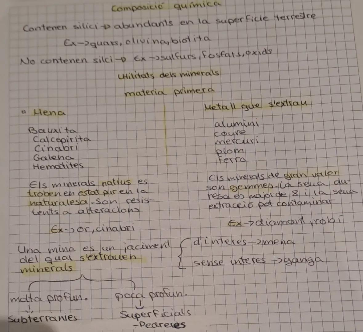 Minerals

Tema 10~~Biologia

Mineral: són substancies.

*   solides ni liquid ni gasseos
*   inorganiques.
*   d'origen natural
*   composic
