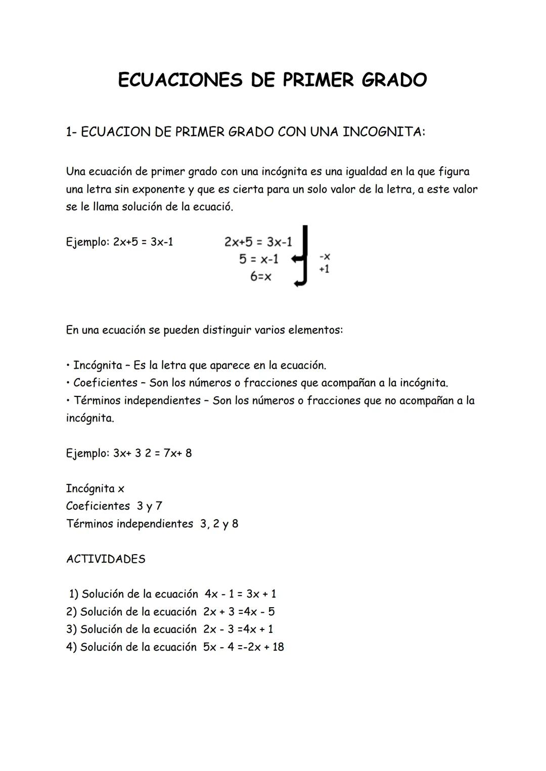 Ecuaciones de primer grado