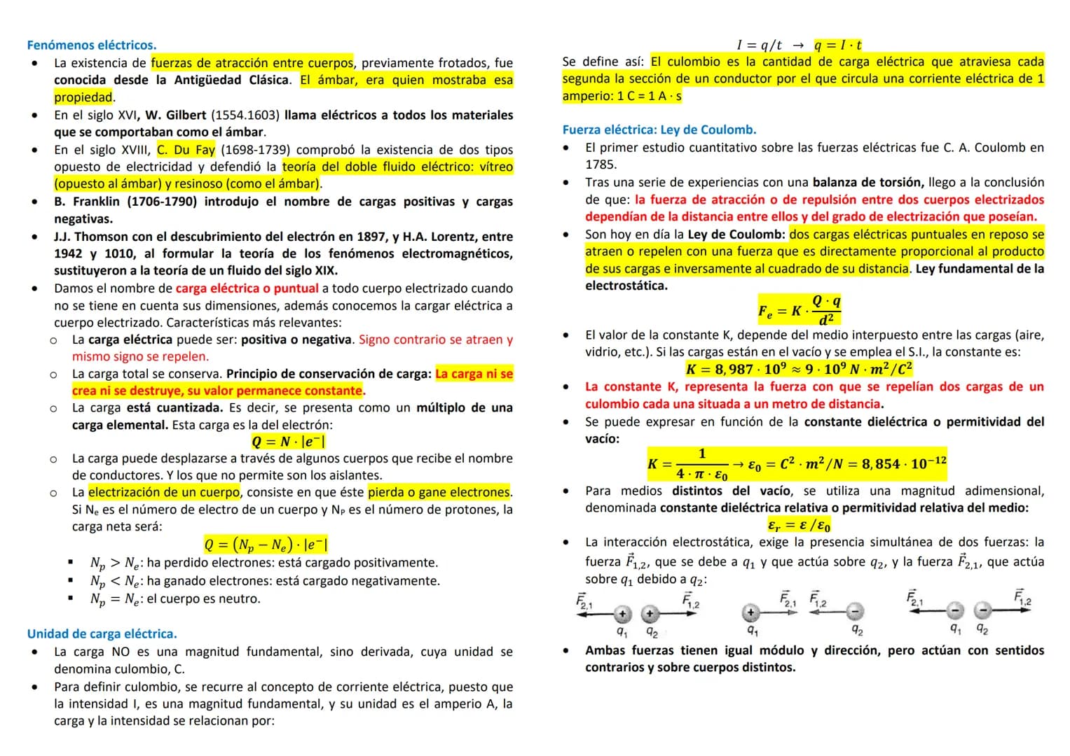 Fenómenos eléctricos.
La existencia de fuerzas de atracción entre cuerpos, previamente frotados, fue
conocida desde la Antigüedad Clásica. E