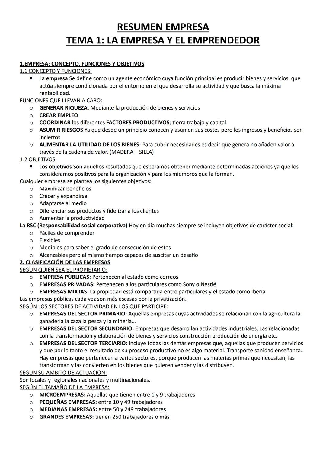 1.EMPRESA: CONCEPTO, FUNCIONES Y OBJETIVOS
1.1 CONCEPTO Y FUNCIONES:
La empresa Se define como un agente económico cuya función principal es