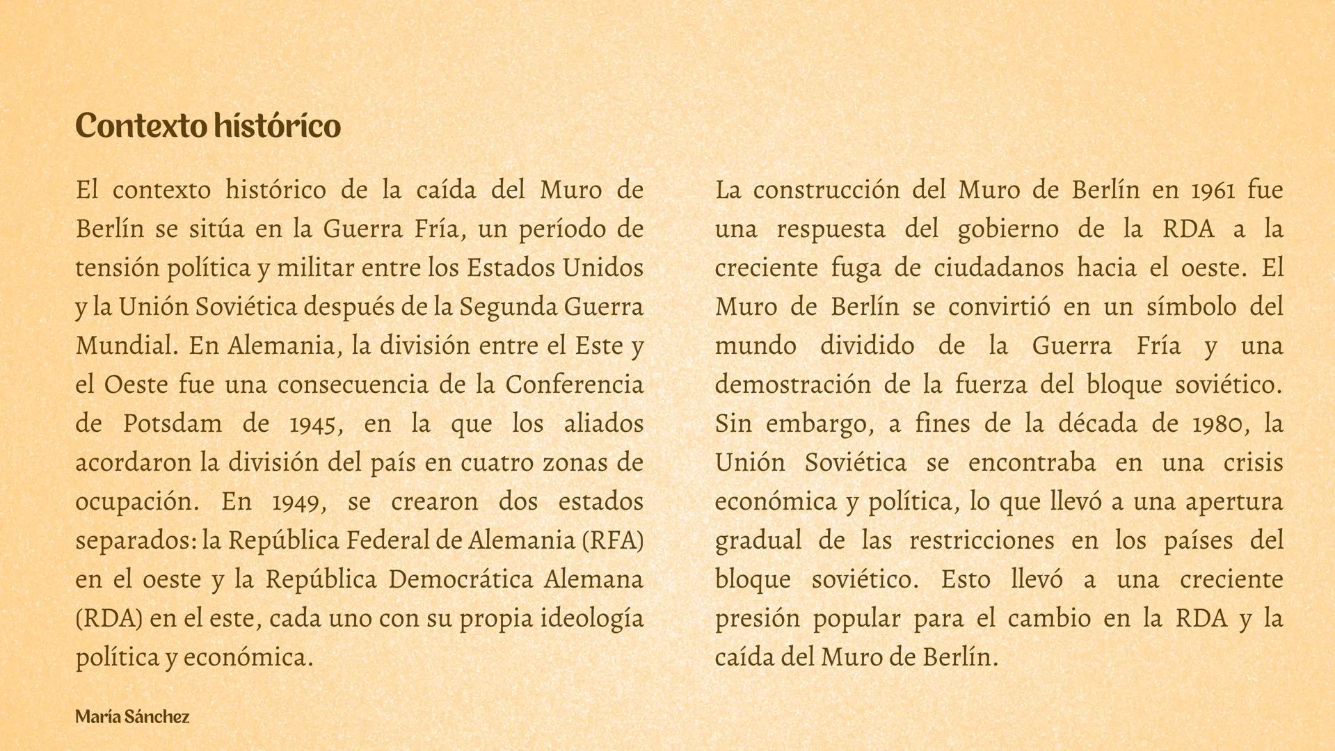 Bild
atlo
Caída del muro de Berlín
Antecedentes políticos y sociales
El Muro de Berlín fue construido en 1961 como
una medida para evitar la