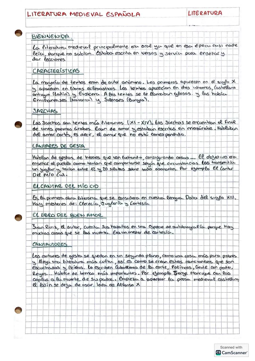 LITERATURA MEDIEVAL ESPAÑOLA
LITERATURA
BIENVENIDA
La literatura medieval principalmente era oral ya que en esa época casi nadie
leia, porqu