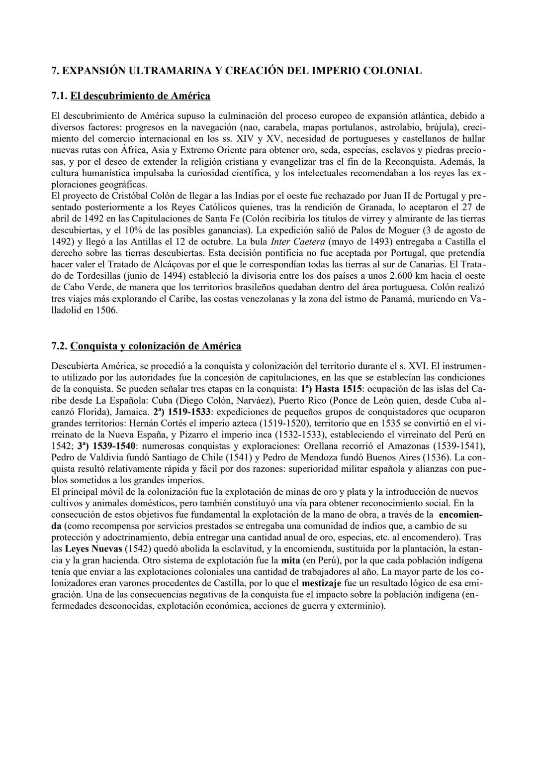 7. EXPANSIÓN ULTRAMARINA Y CREACIÓN DEL IMPERIO COLONIAL
7.1. El descubrimiento de América
El descubrimiento de América supuso la culminació