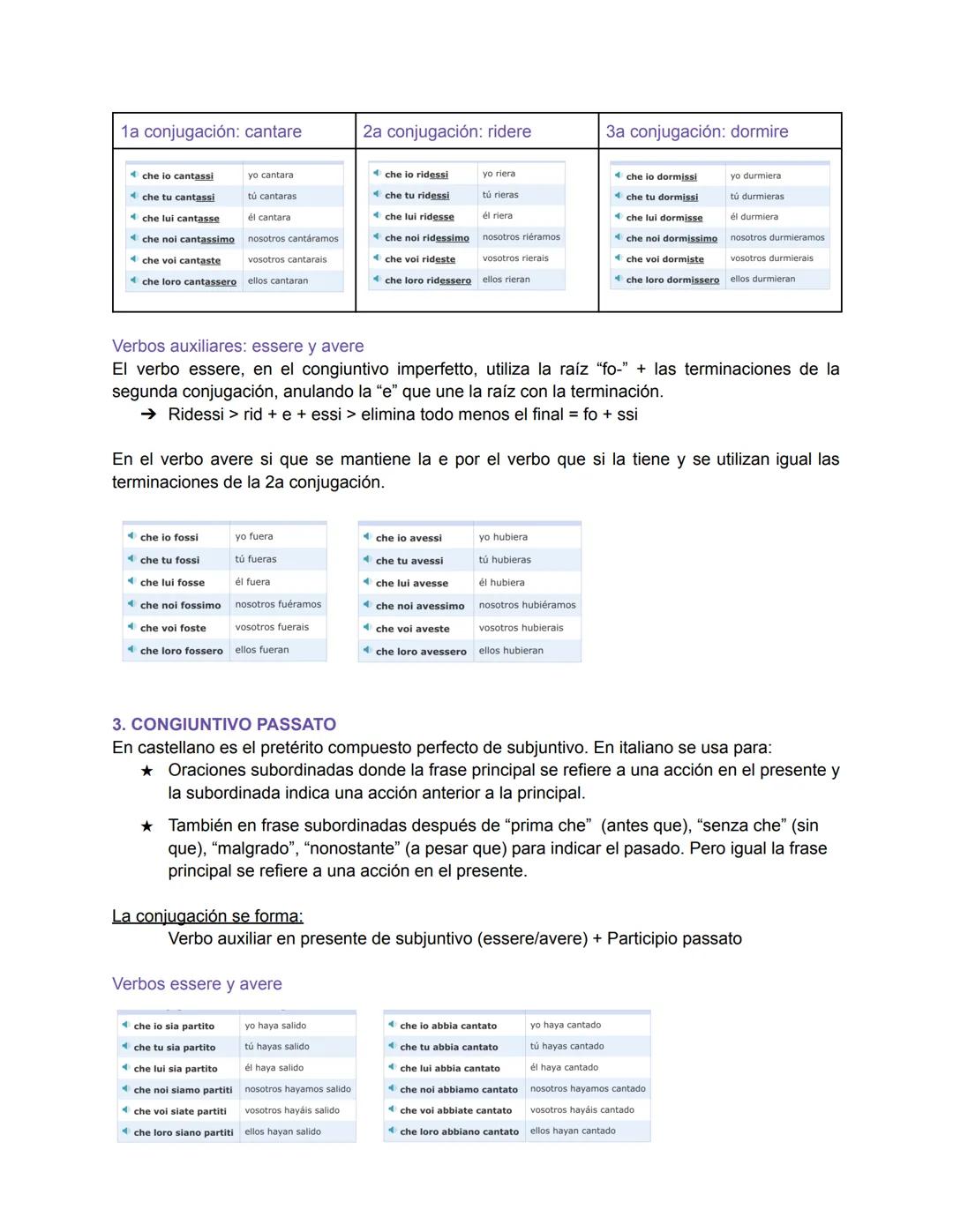 ITALIANO II
CONGIUNTIVO - EL SUBJUNTIVO
Se utiliza en las frases subordinadas.
I tempi del congiuntivo sono quattro: presente, imperfetto, p
