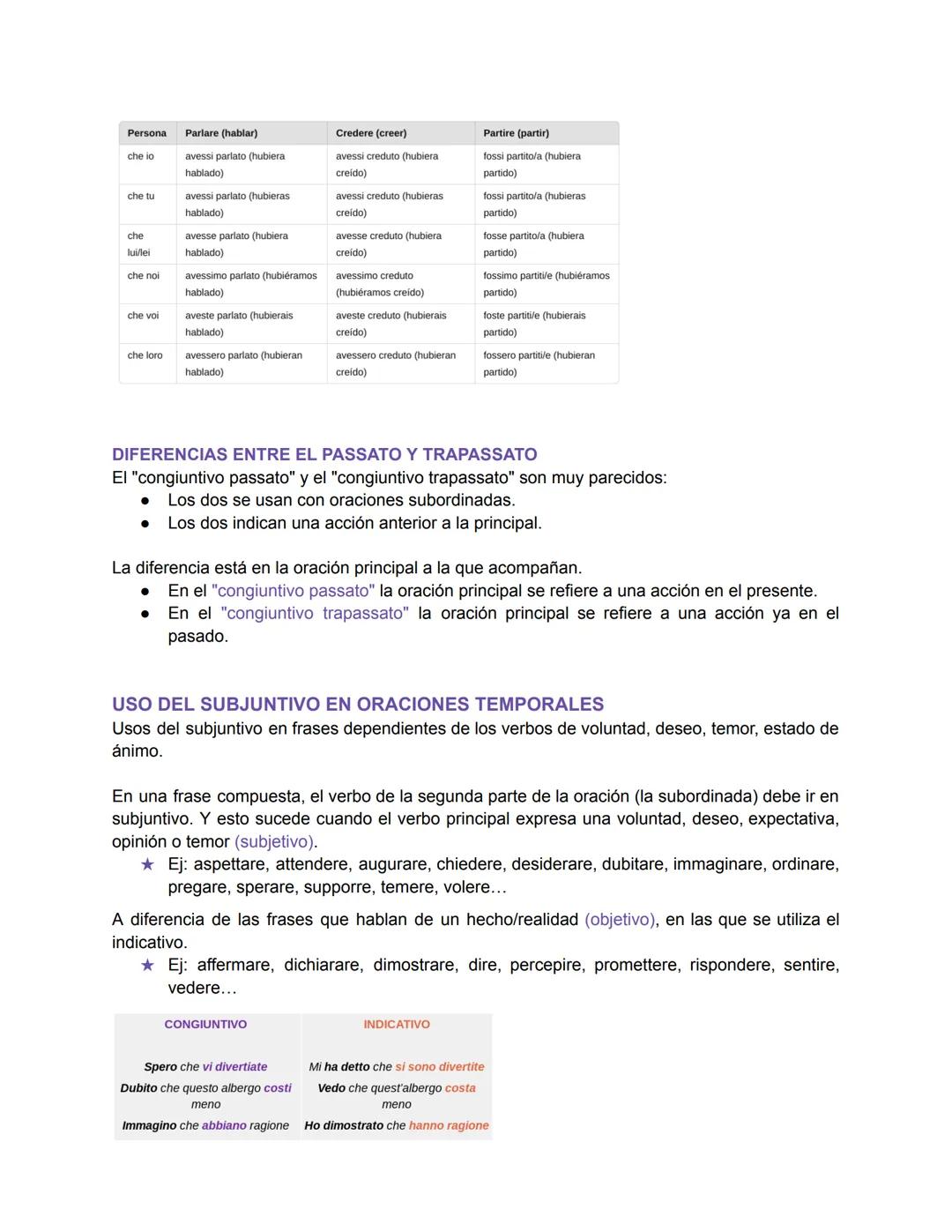 ITALIANO II
CONGIUNTIVO - EL SUBJUNTIVO
Se utiliza en las frases subordinadas.
I tempi del congiuntivo sono quattro: presente, imperfetto, p