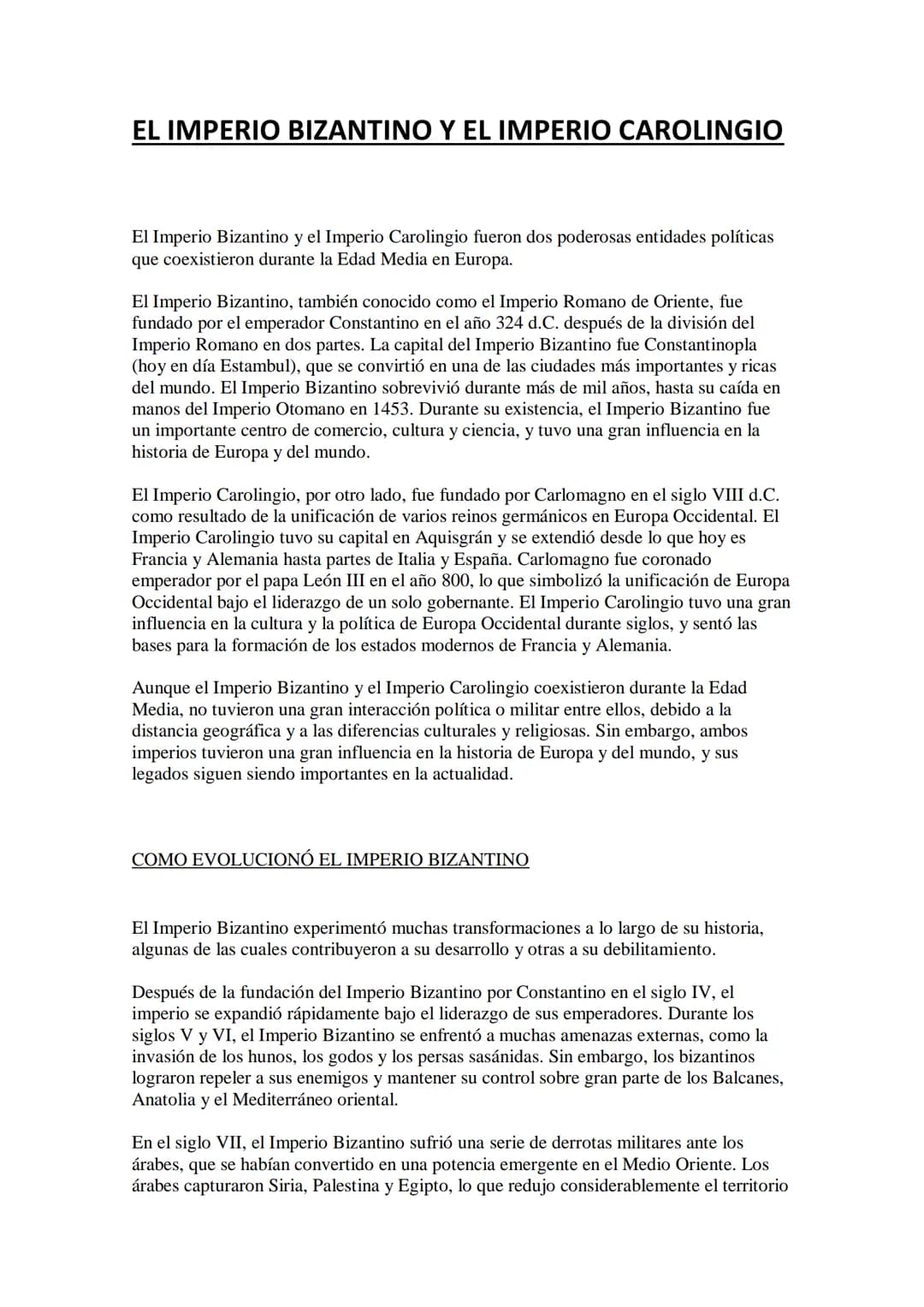 EL IMPERIO BIZANTINO Y EL IMPERIO CAROLINGIO
El Imperio Bizantino y el Imperio Carolingio fueron dos poderosas entidades políticas
que coexi