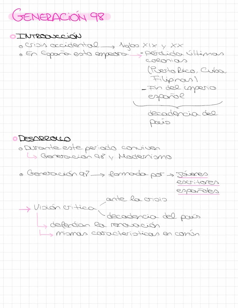  GENERACIÓN 98
INTRODUCCIÓN
O
crisis occidental
o En Copaña esto
O
→ Siglos XIX y xx
опреста
- perdida últimas
coronias
(Puerto Rico, Cuba,
