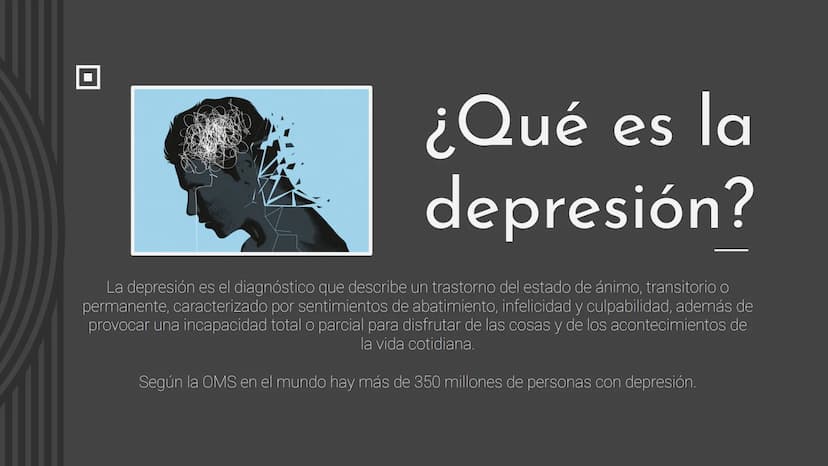 LA
DEPRESIÓN
Abraham Cruz
Gonzalo Luca d
6
ÍNDICE
¿Qué es la depresión?
Síntomas
Tipos de depresión
Tratamiento
Prevención
Otros datos relev