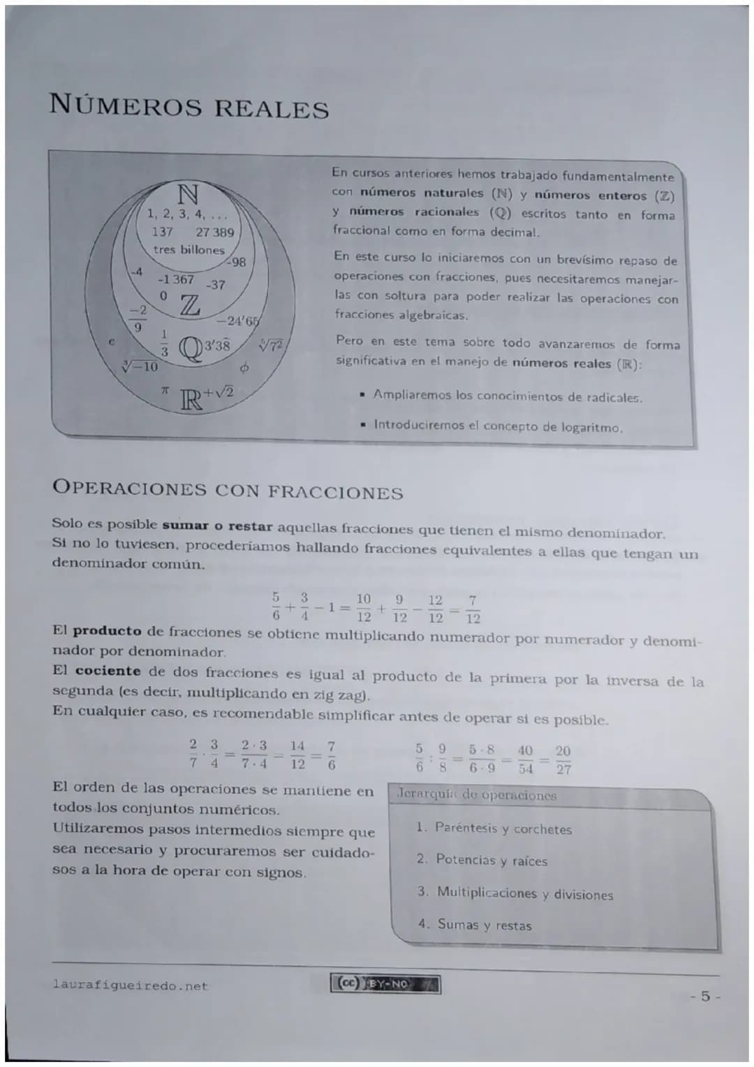 Operaciones con fracciones y números reales