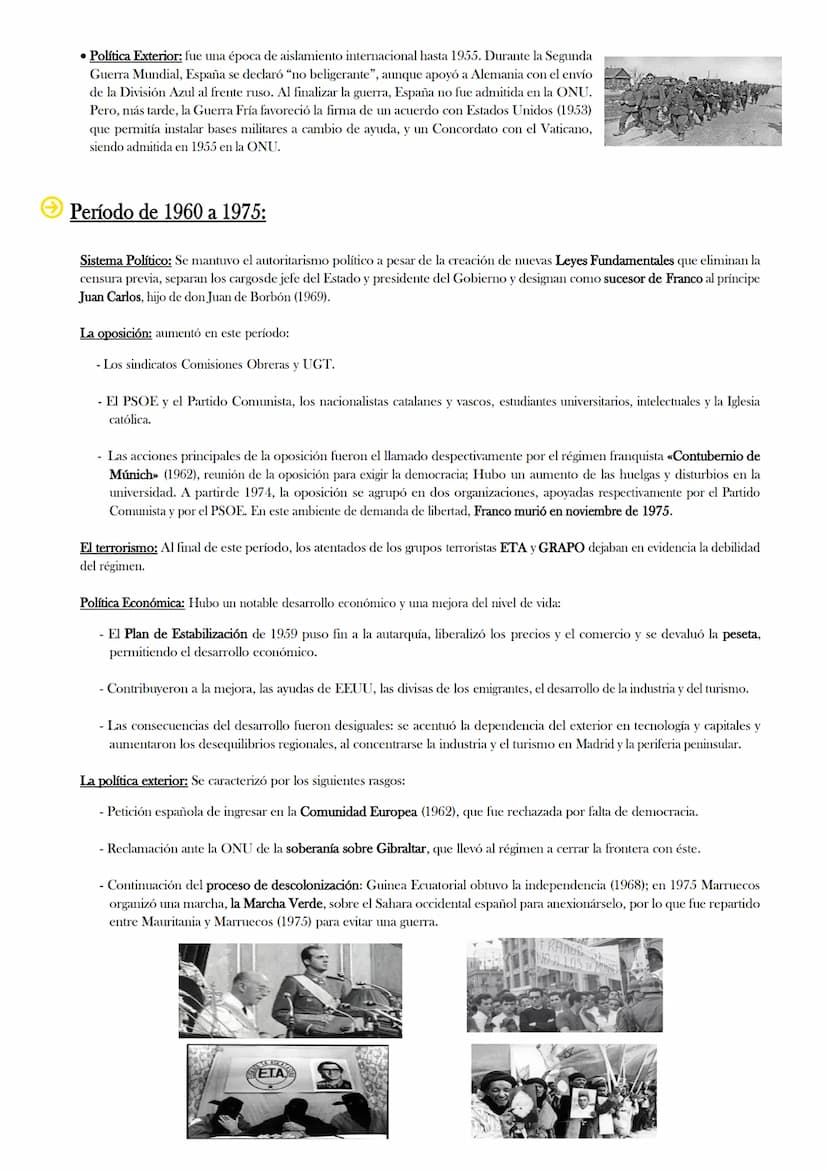 ●
EL FRANQUISMO
TRAS LA GUERRA CIVIL (1939), FRANCO IMPUSO EN ESPAÑA UNA
DICTADURA QUE SE MANTUVO HASTA SU MUERTE EN 1975.
Fundamentos Ideol