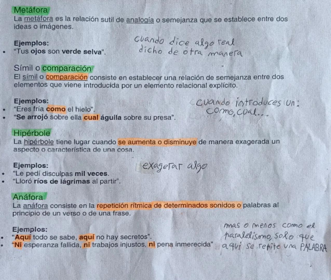 Metáfora
La metáfora es la relación sutil de analogía o semejanza que se establece entre dos
ideas o imágenes.
Ejemplos:
"Tus ojos son verde