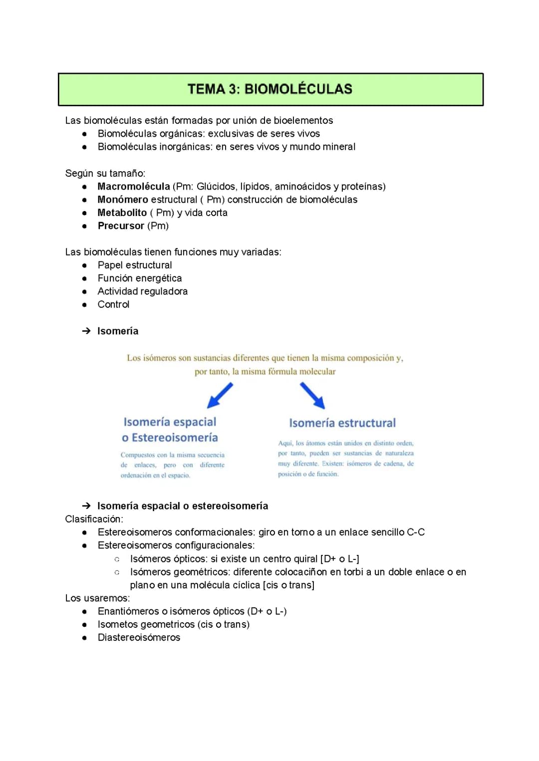 APUNTES DE BIOMOLÉCULAS BIOLOGÍA