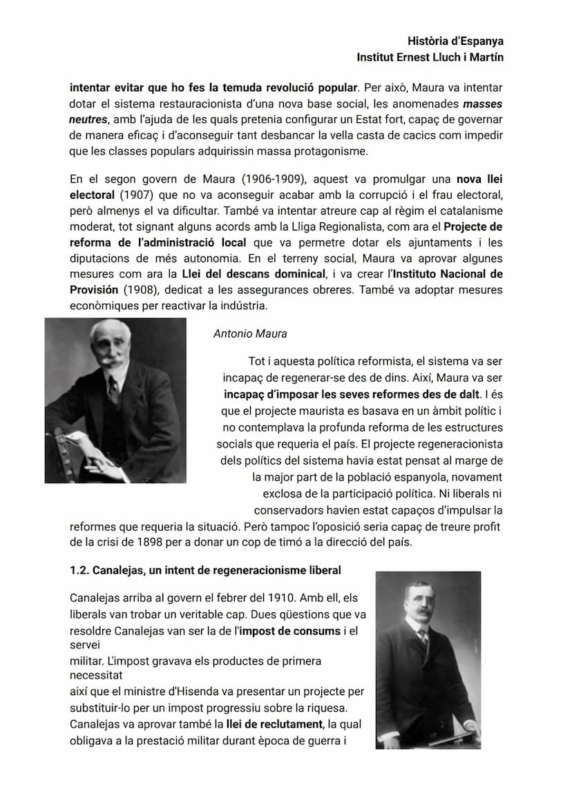 TEMA 3. LA FALLIDA DE LA RESTAURACIÓ (1902-1931)
1. EL REFORMISME DINÀSTIC.
A la primavera de 1902 puja al tron el nou monarca
Alfons XIII, 
