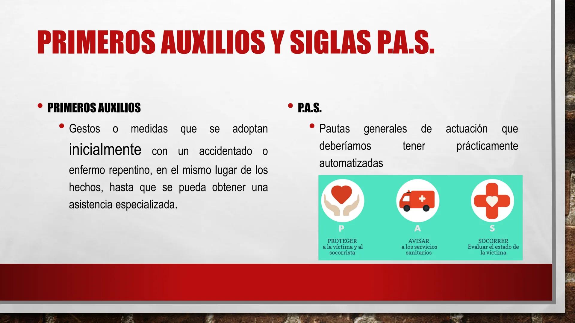 LOS PRIMEROS AUXILIOS
EDUCACIÓN FÍSICA
ANDREA MARTÍN ÍNDICE
• DEFINICIÓN DE PRIMEROS AUXILIOS Y SIGLAS P.A.S.
DEFINICIÓN DE PARADA RESPIRATO