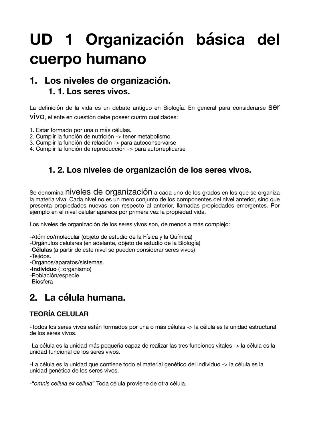 UD 1 Organización
cuerpo humano
1. Los niveles de organización.
1. 1. Los seres vivos.
La definición de la vida es un debate antiguo en Biol