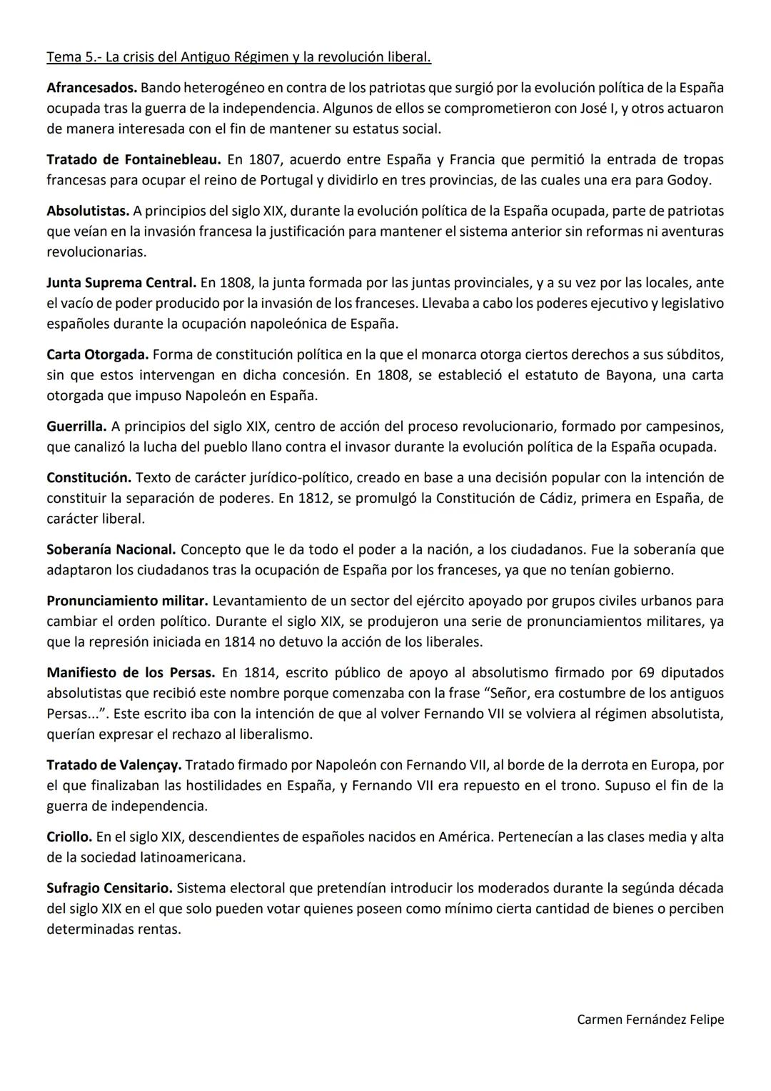 Tema 5.- La crisis del Antiguo Régimen y la revolución liberal.
Afrancesados. Bando heterogéneo en contra de los patriotas que surgió por la