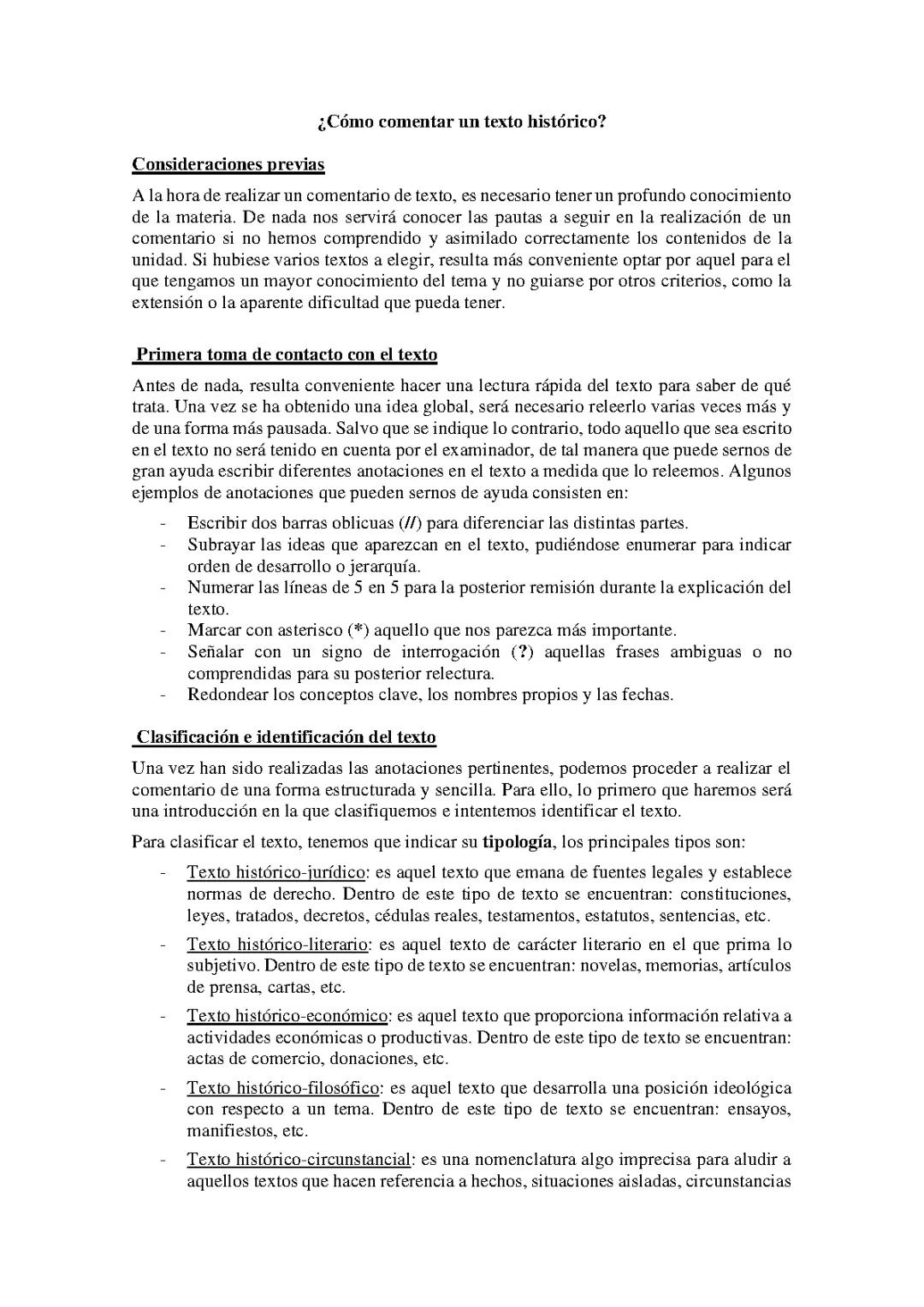 Como hacer un comentario de texto historia 