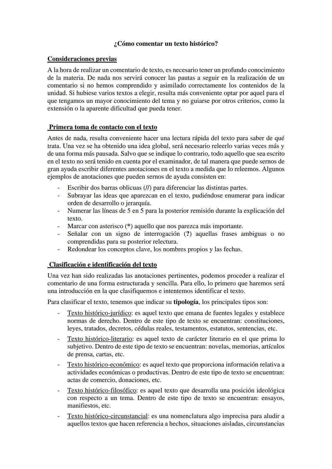 ¿Cómo comentar un texto histórico?
Consideraciones previas
A la hora de realizar un comentario de texto, es necesario tener un profundo cono