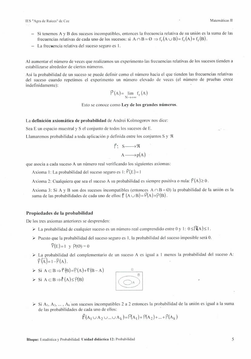 IES "Agra de Raíces" de Cee
200
UNIDAD DIDÁCTICA 12: PROBABILIDAD
1. EXPERIMENTOS ALEATORIOS. SUCESOS..
2. FRECUENCIA Y PROBABILIDAD...
3. R