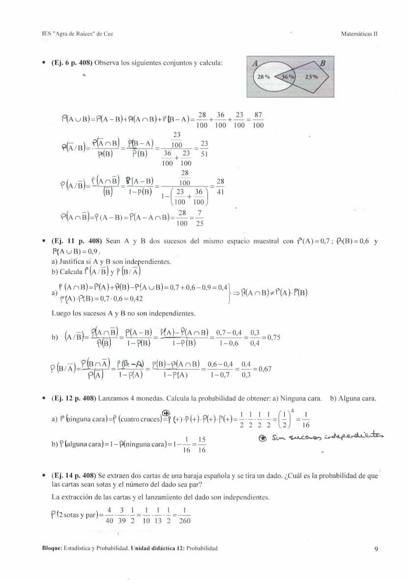 IES "Agra de Raíces" de Cee
200
UNIDAD DIDÁCTICA 12: PROBABILIDAD
1. EXPERIMENTOS ALEATORIOS. SUCESOS..
2. FRECUENCIA Y PROBABILIDAD...
3. R
