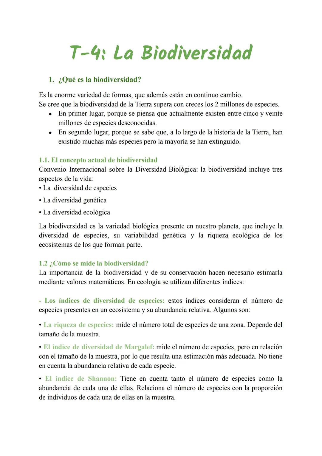 T-4: La Biodiversidad
1. ¿Qué es la biodiversidad?
Es la enorme variedad de formas, que además están en continuo cambio.
Se cree que la biod