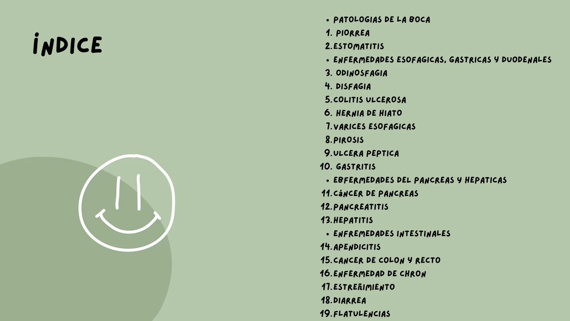 # PATOLOGIAS DEL
## APARATO
### GASTROINTESTINAL

EMILY & VALERIA INDICE

• PATOLOGIAS DE LA BOCA
1. PIORREA
2. ESTOMATITIS
• ENFERMEDADES E
