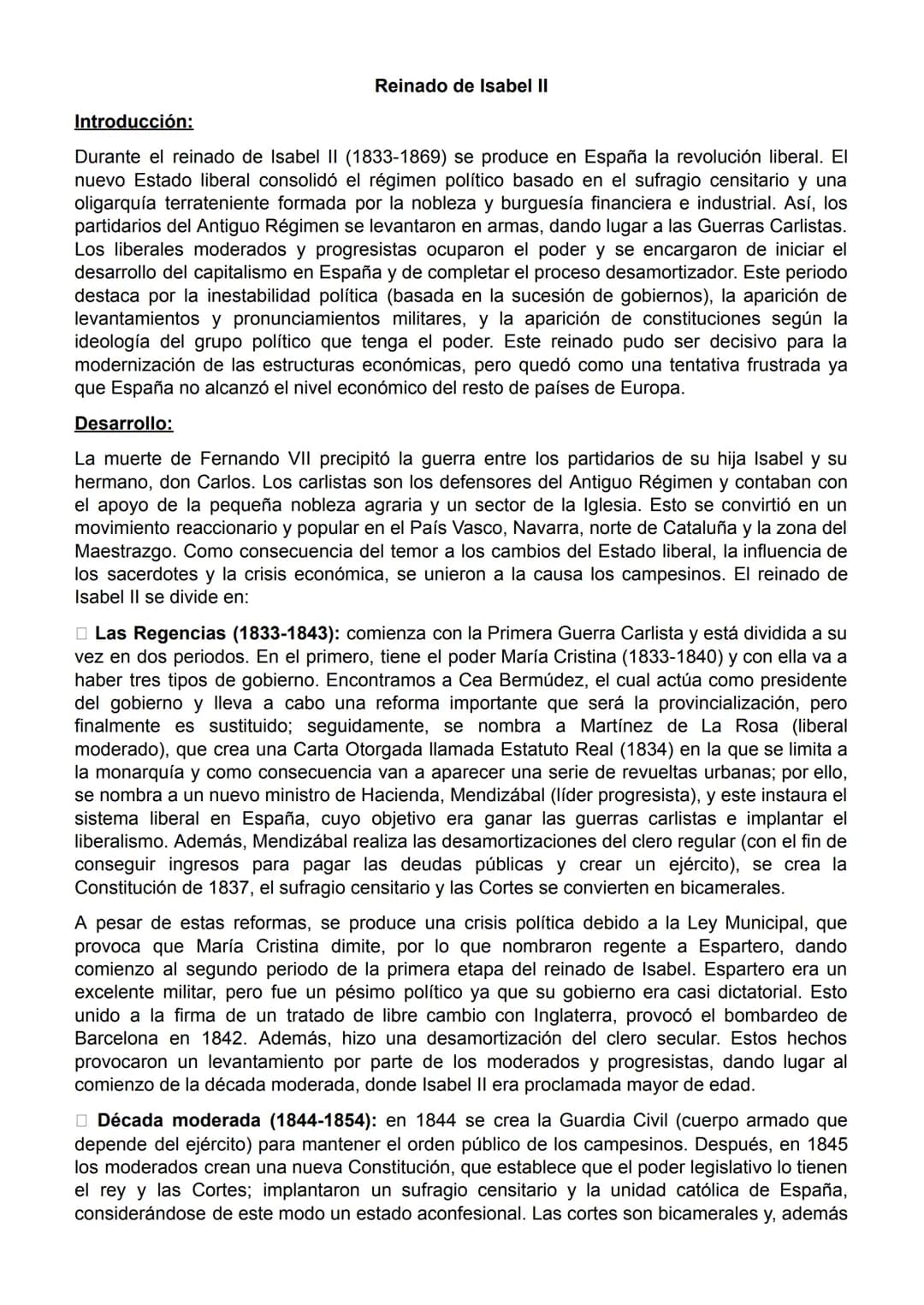 Reinado de Isabel II
Introducción:
Durante el reinado de Isabel II (1833-1869) se produce en España la revolución liberal. El
nuevo Estado l