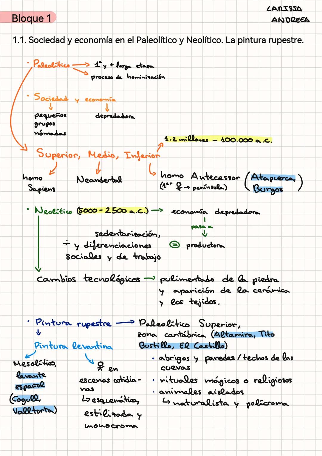 Bloque 1
LARISSA
ANDREEA
1.1. Sociedad y economía en el Paleolítico y Neolítico. La pintura rupestre.
Paleolitico
•
Sociedad
pequeños
grupos
