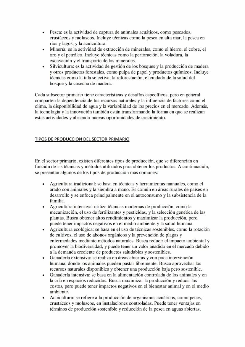 EL SECTOR PRIMARIO
1 sector primario es aquel que se dedica a la extracción o producción de materias primas
a partir de los recursos natural