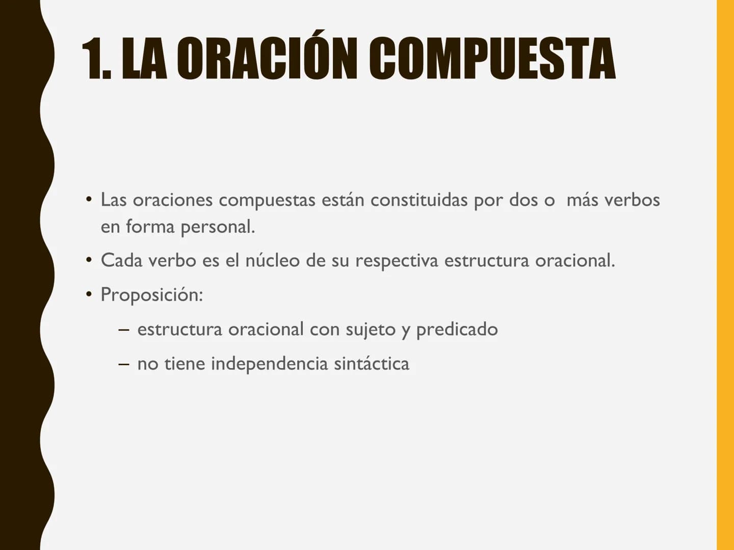 LA
ORACIÓN
COMPUESTA
TEMA
7 ESQUEMA
1. La oración compuesta
- Coordinación, subordinación y yuxtaposición
2. La coordinación
3. La subordina