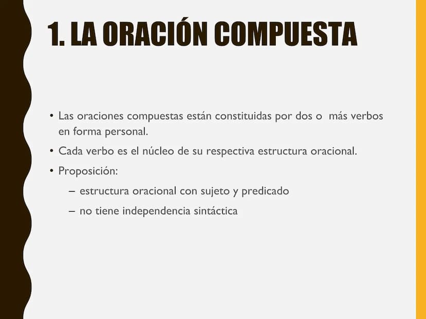 LA
ORACIÓN
COMPUESTA
TEMA
7 ESQUEMA
1. La oración compuesta
- Coordinación, subordinación y yuxtaposición
2. La coordinación
3. La subordina