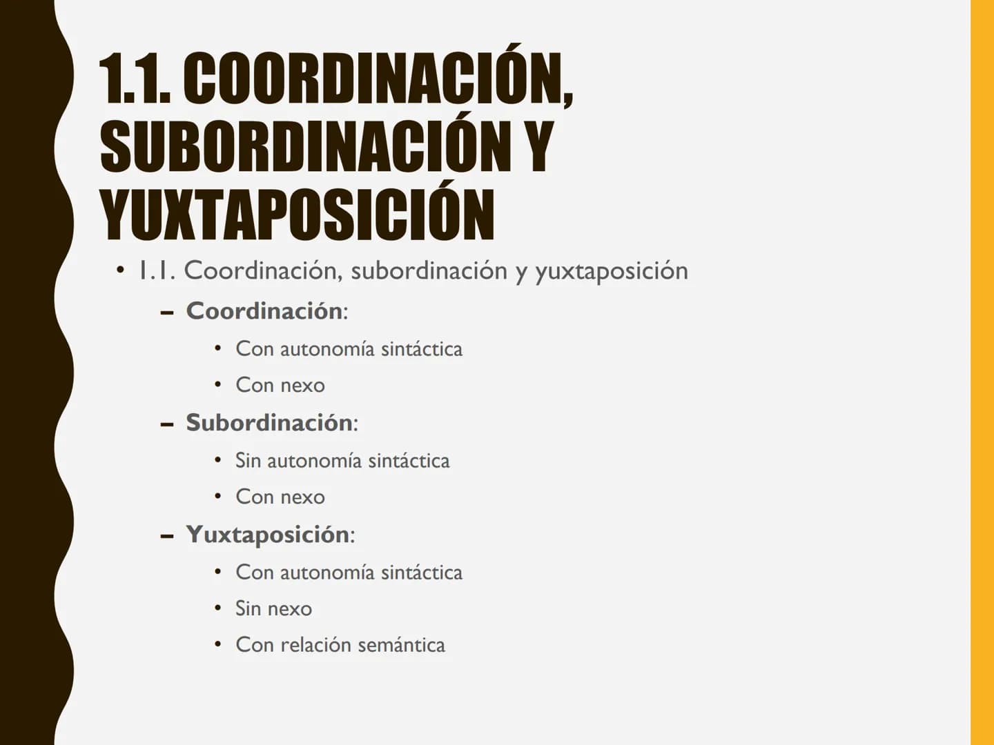 LA
ORACIÓN
COMPUESTA
TEMA
7 ESQUEMA
1. La oración compuesta
- Coordinación, subordinación y yuxtaposición
2. La coordinación
3. La subordina
