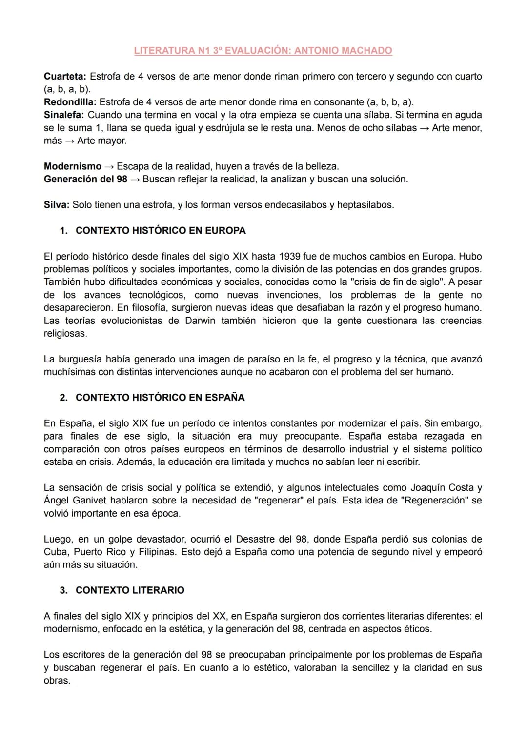 LITERATURA N1 3° EVALUACIÓN: ANTONIO MACHADO
Cuarteta: Estrofa de 4 versos de arte menor donde riman primero con tercero y segundo con cuart